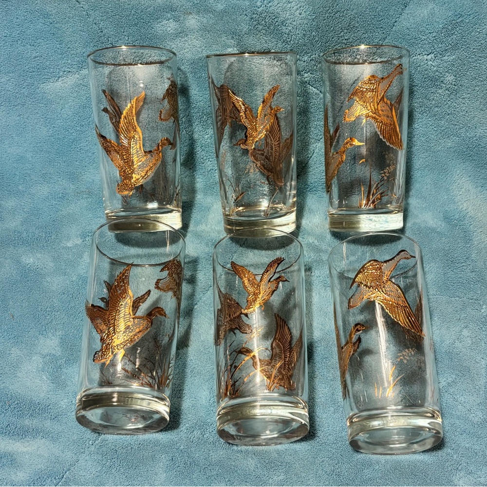 Vintage, Rare, Libby Glass Co. Golden Mallard .. Set of Six (6) Glasses.